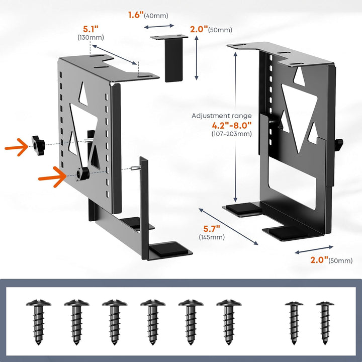 PUTORSEN Untertisch Halterung für Mini-PC/NAS, Höhen- und breitenverstellbare PC Halterung unter Sch