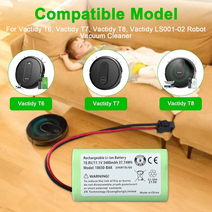 3400mAh Akku Kompatibel mit Vactidy T6 T7 T8 Vactidy LS001-02, Lefant M501, Ecovac CEN330 CEN331, Ce