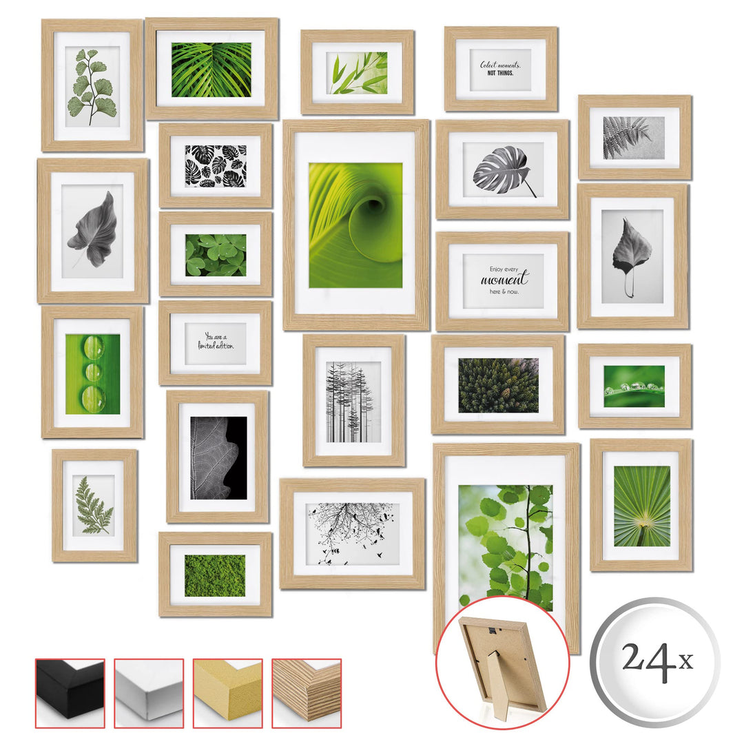 bomoe 24er Bilderrahmen Set Nature – 10x 10x15 cm, 8x 13x18 cm, 4x 15x20 cm, 2x 20x30 cm Fotorahmen