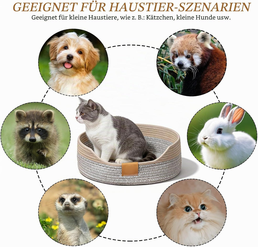 GOMETY Katzenbett Waschbar, 50x15cm Katzenkorb zum Schlafen aus Baumwollseilen, Rund Haustierbett, B