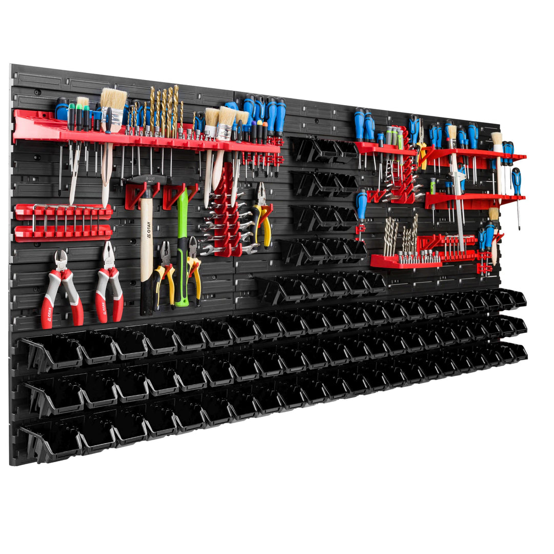 Lagersystem Werkstattregal | 172 x 78 cm | 80 stck. Box | Wandregal mit Werkzeughalterungen und Stap