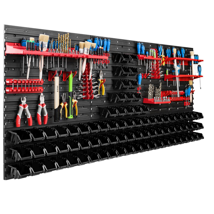 Lagersystem Werkstattregal | 172 x 78 cm | 80 stck. Box | Wandregal mit Werkzeughalterungen und Stap