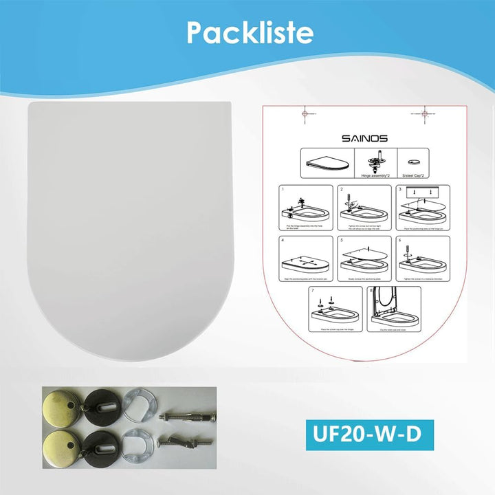 Duroplast WC-Sitz D-Form mit Absenkautomatik, Edelstahlscharnier, One-Touch-Schnellverschluss und ei