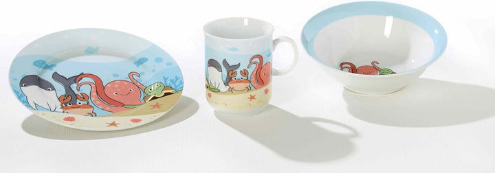 Ritzenhoff & Breker Kindergeschirr Set Unterwasserwelt, 3-teilig, Bunt, Schale Becher Teller aus Por