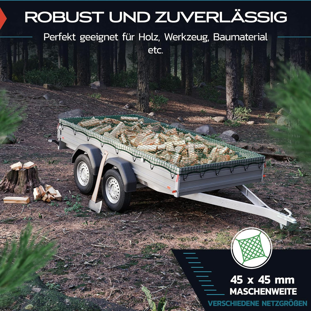 TRIBURG Anhängernetz 3x3,5 mit Eckmarkierungen und Randverstärkung - Anhänger Netz mit Spanngummi zu