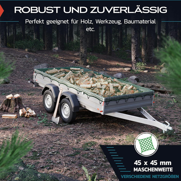 TRIBURG Anhängernetz 3x6 mit Eckmarkierungen und Randverstärkung - Anhänger Netz mit Spanngummi zur