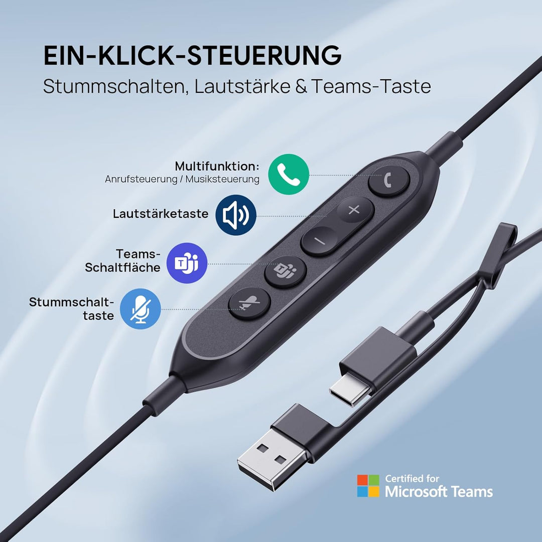Yealink UH46 USB Stereo Headset mit Mikrofon Schnurgebundenes Büro Headset | Teams Dual Kopfhörer mi