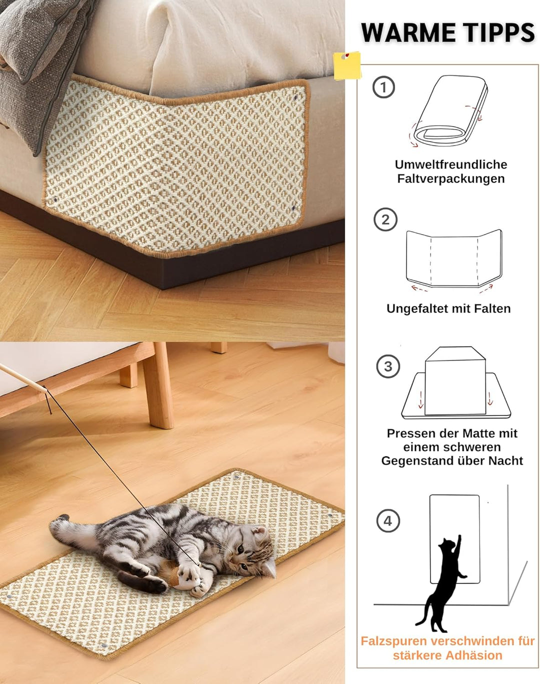 JanYoo 2 Stück Kratzmatte Katze, Kratzschutz Katzenkratzmatte Sisal Katzenkratzmatte Katzen Kratztep