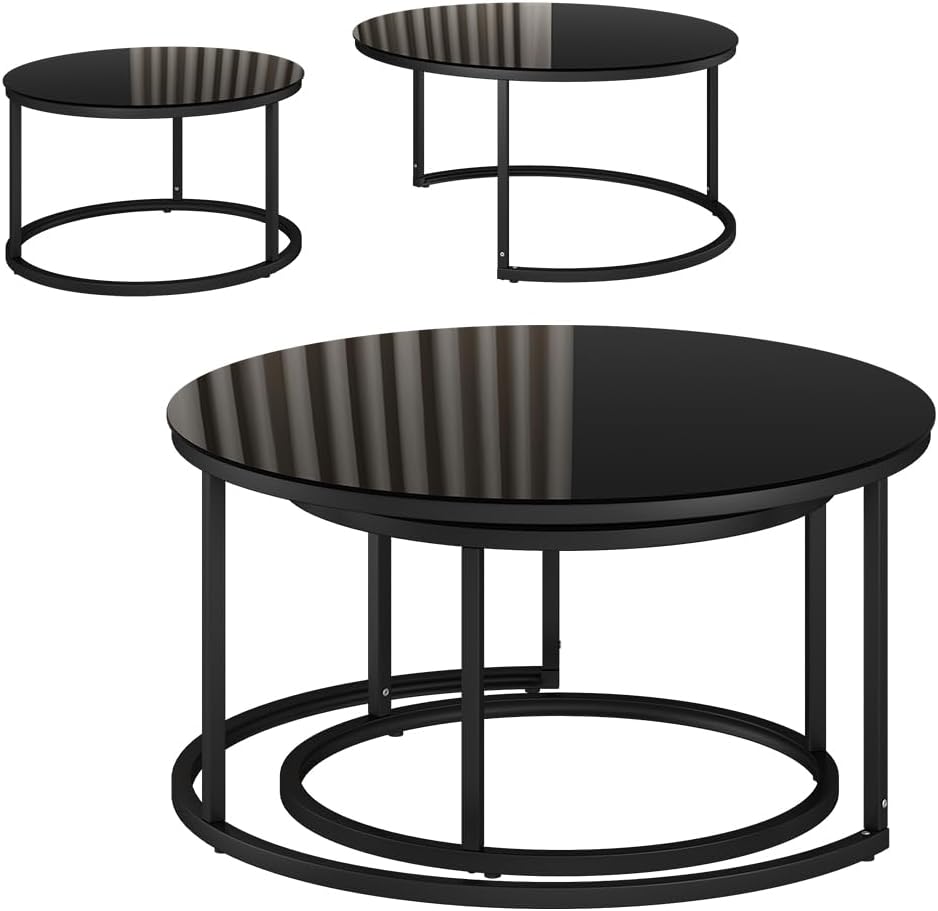 Vicco Couchtisch-Set Montreal, Schwarz Hochglanz, 77 x 77 cm 2 Teile, platzsparend klappbar und viel