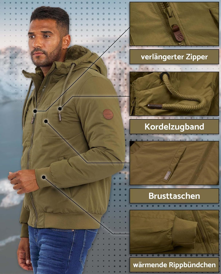 ALESSANDRO SALVARINI Herren Winterjacke (S-3XL) mit Kapuze - Teddyfleece innen komplett, Winddicht,