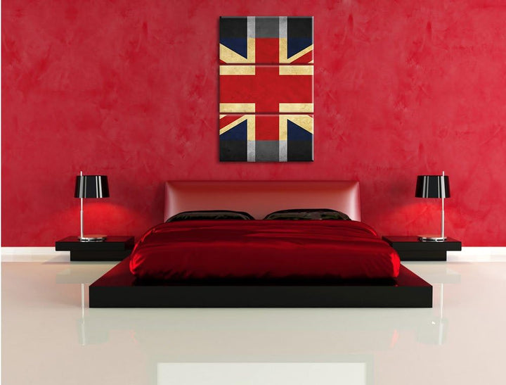 Pixxprint Landesflagge von England schwarz/weiss 3-Teiler Leinwandbild 120x80 Bild auf Leinwand