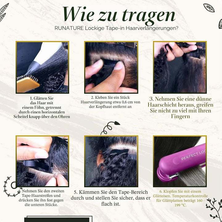 RUNATURE Tape in Extensions Echthaar Braun 35cm 20pcs Locken Haarverlangerung Invisible Tape Extensi