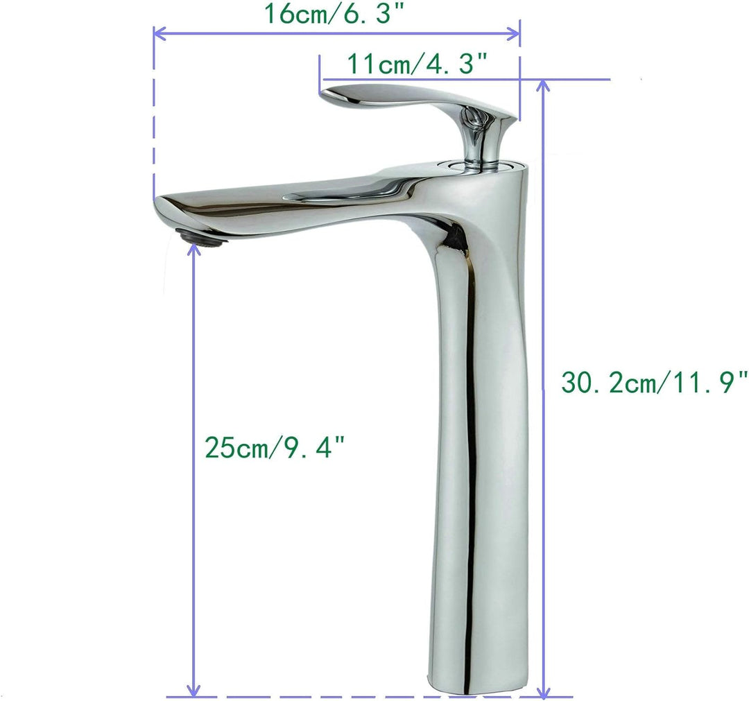 Bad Waschbecken Wasserhahn Messing Chrom hohe Armatur Einhand Einlochmontage Leekayer,LK75239Hg, Chr