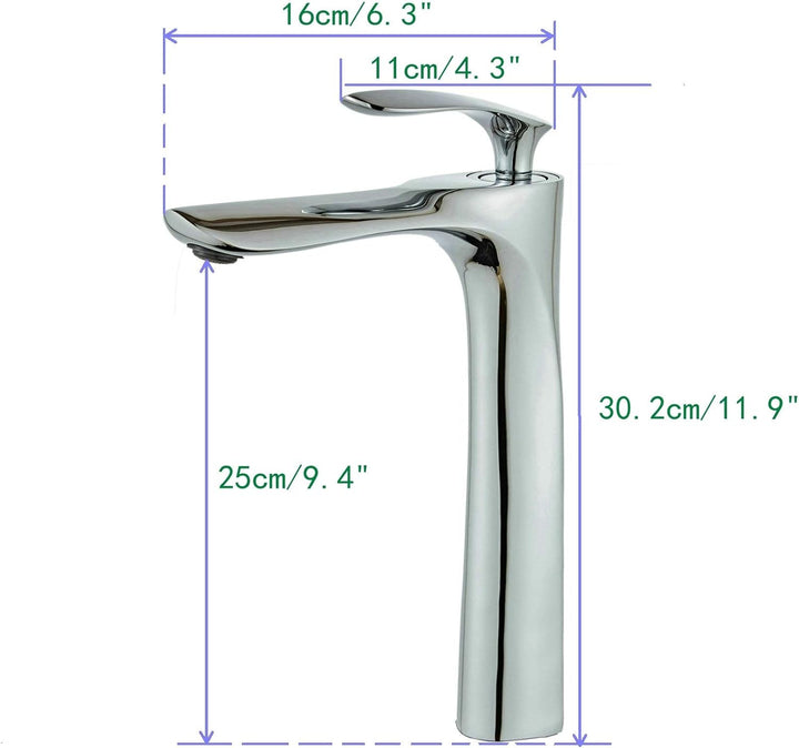 Bad Waschbecken Wasserhahn Messing Chrom hohe Armatur Einhand Einlochmontage Leekayer,LK75239Hg, Chr