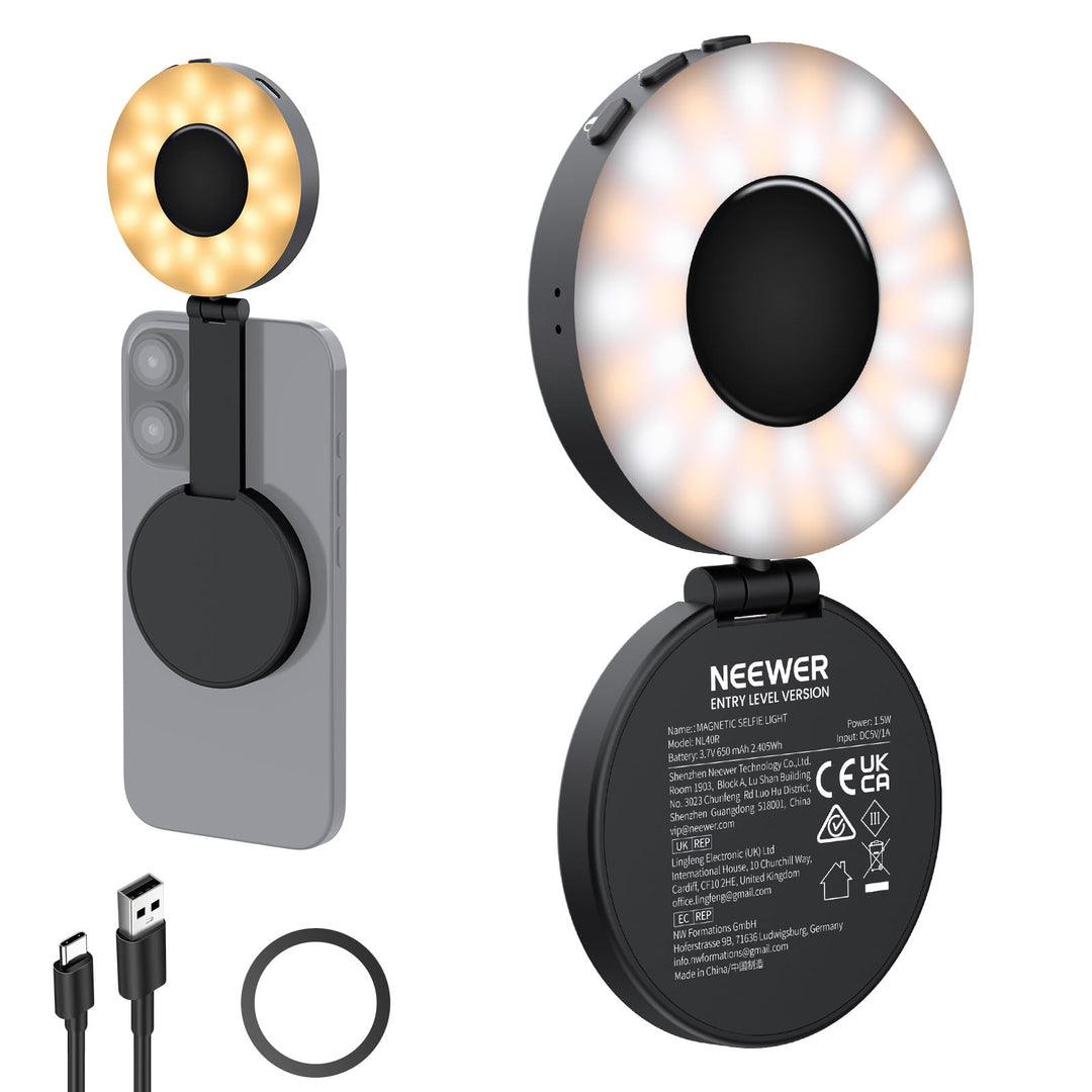 NEEWER Entry Level Version Magnetische Selfie Licht kompatibel mit iPhone MagSafe, 4 Modus CRI95+ 91