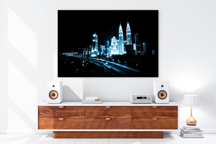 deyoli Nacht Skyline von Kuala Lumpur Format 80x60 Effekt: Monocrome Blau als Leinwandbild, Motiv fe