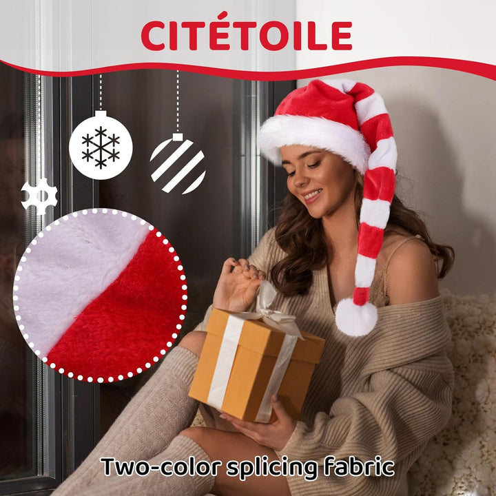 Weihnachtsmütze Verlängerte Erwachsene mit Streifen,Plüsch Weihnachtsmütze für Herren und Damen, San