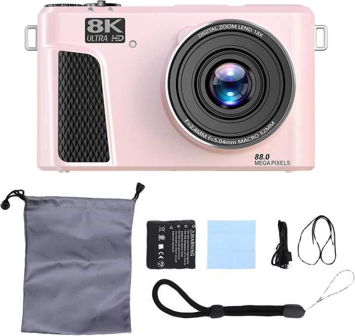 8K Digitalkamera für Fotografie, WiFi 88MP Vlogging -Kameras mit 3 "180 ° Flip -Bildschirm, Autofoku