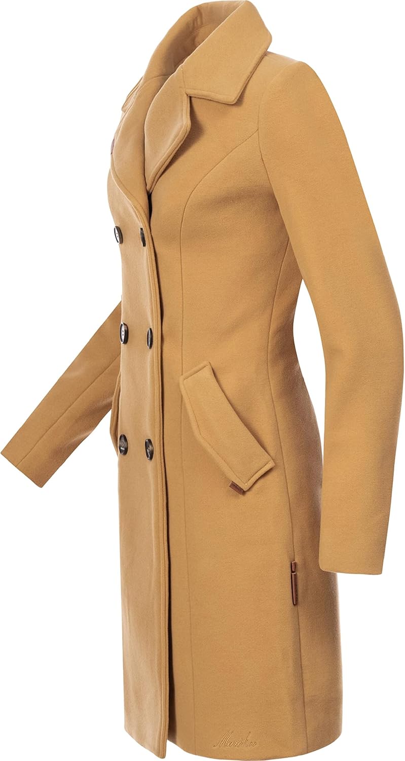 MARIKOO Damen Wollmantel Langer Trenchcoat mit Reversekragen Nanakoo XS-XXL M Braun, M Braun