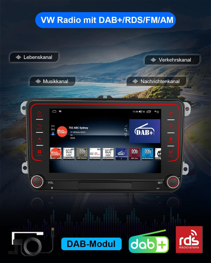 Autoradio mit Bildschirm für VW Golf 5 6 T5 Passat Polo 6R Tiguan Seat Skoda, 8-Kern 4+64GB VW Caddy