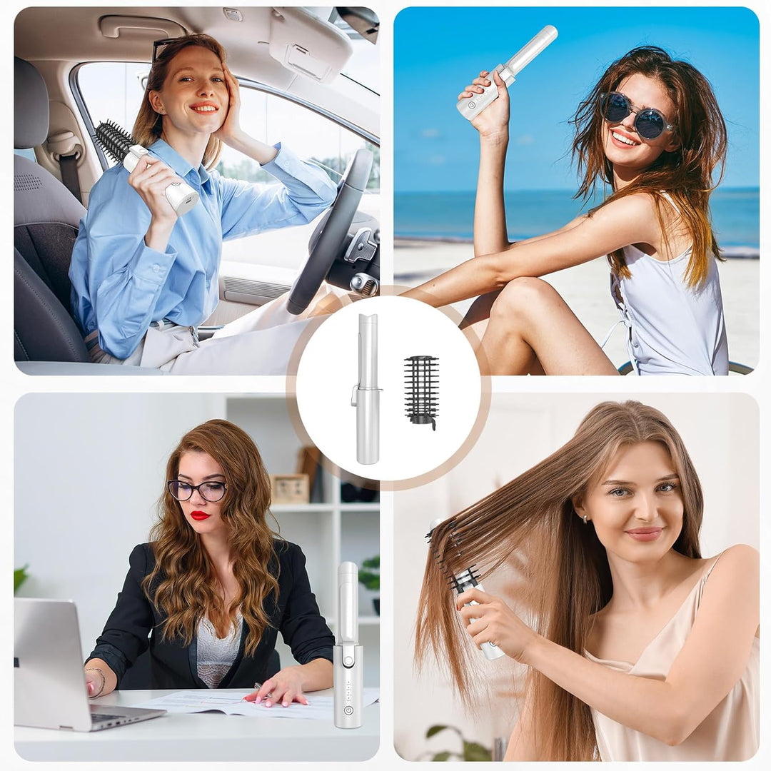 Kabellose Lockenstabbürste, Tragbare Reise Lockenstab, 6800 mAh USB-aufladbare Mini Lockenbürste Sty