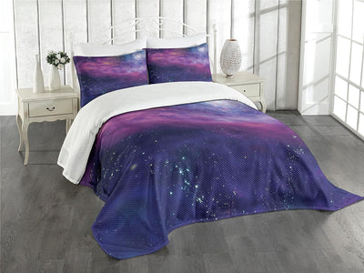 ABAKUHAUS Weltraum Tagesdecke Set, Galaxy Nebula Stern, Set mit Kissenbezügen Waschbar, für Doppelbe