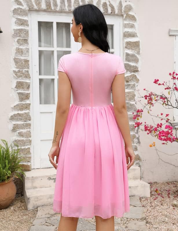 Clearlove Damen Kleider V-Ausschnitt Halbarm Mesh Kleid mit Doppelschicht Chiffon Saum Freizeitkleid