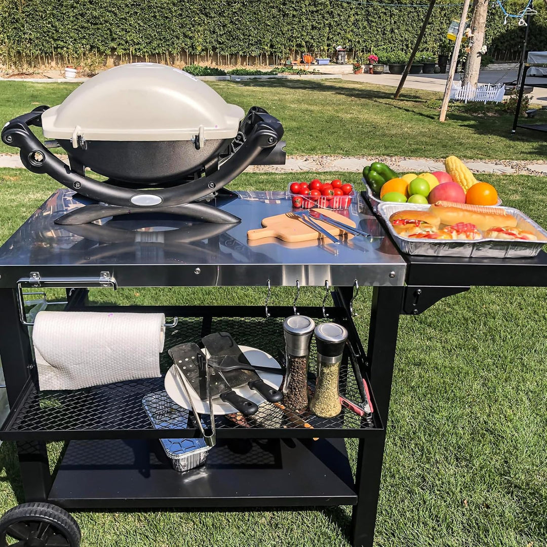 GFTIME Edelstahl Grilltisch Grillwagen mit 3 Etagen, Pizzaofenständer, Grilltisch für den Aussenbere