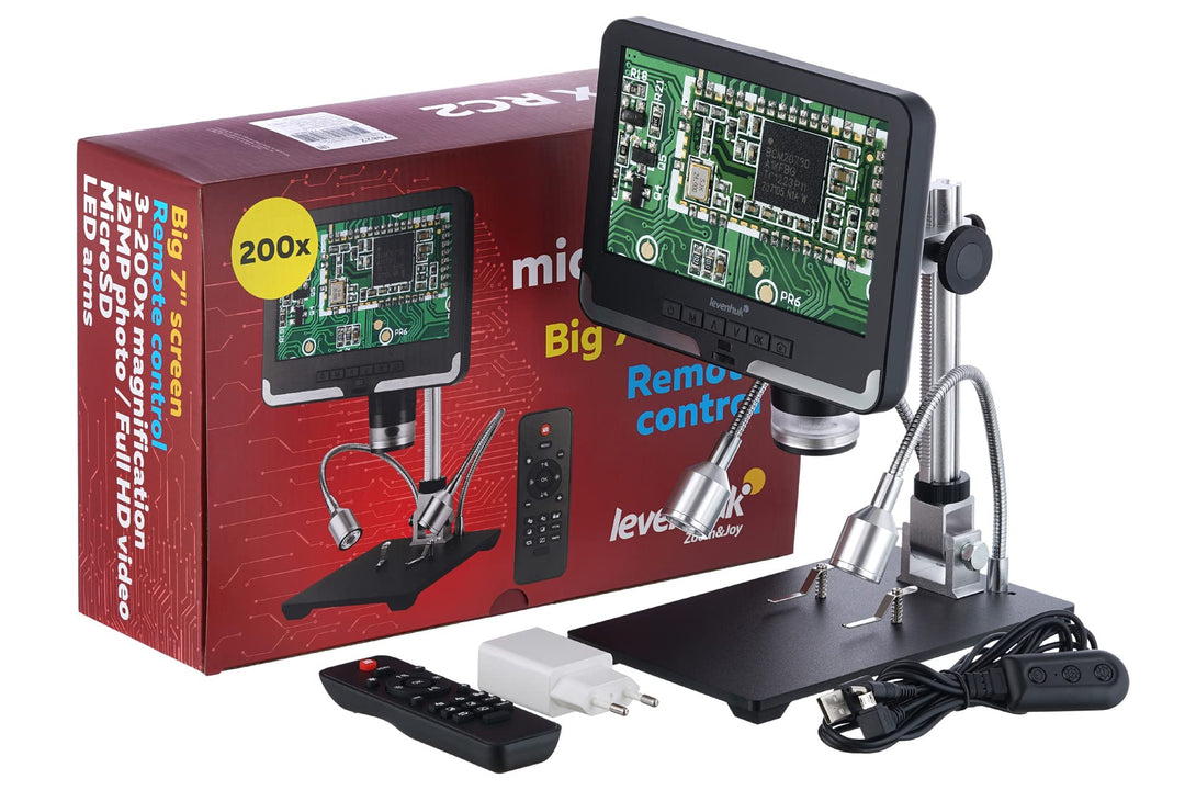 Levenhuk DTX RC2 Handmikroskop mit Digitaler Fernbedienung, 3- bis 200-Facher Vergrösserung und 17,8
