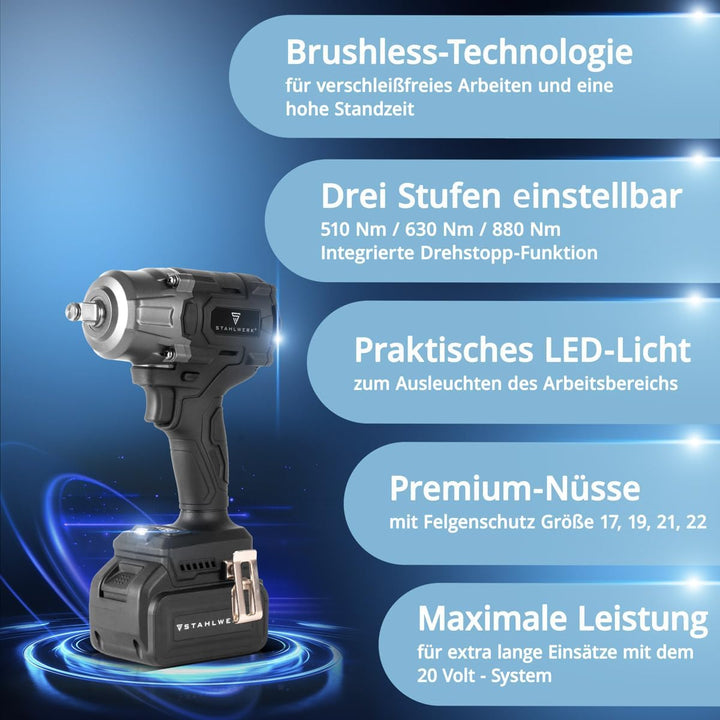 STAHLWERK Akku-Drehschlagschrauber ADS-880 ST – 20 Volt-System, Brushless-Technologie, Akku-Schlagsc
