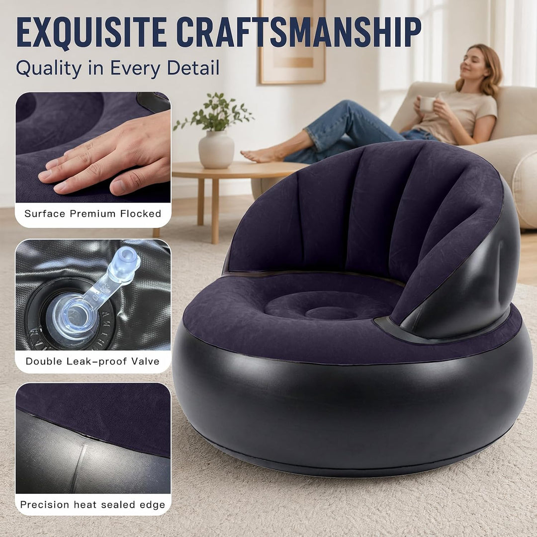Aufblasbares Sofa, Wasserdichtes Aufblasbarer Sessel mit Fusspumpe, Aufblasbare Couch mit Beflockter