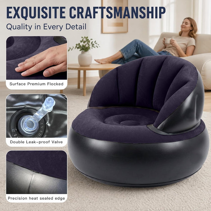 Aufblasbares Sofa, Wasserdichtes Aufblasbarer Sessel mit Fusspumpe, Aufblasbare Couch mit Beflockter