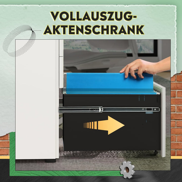 DEVAISE Rollcontainer mit 3 Schubladen, Metall Mobiler Aktenschrank mit Rollen, Druckertisch für DIN