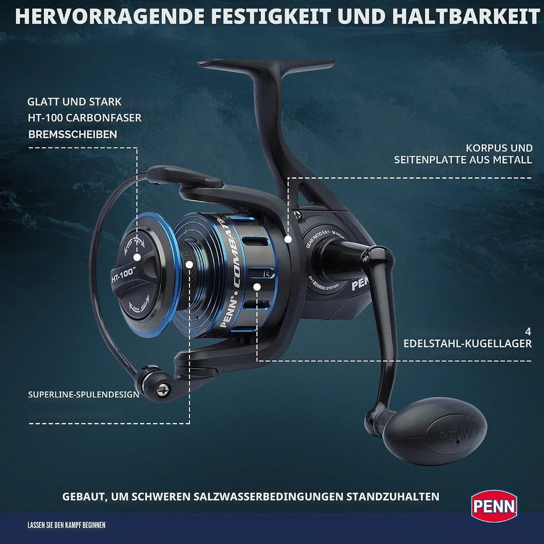 PENN Combat III Salzwasser Spinnrolle - Vielseitige Meeresangelrolle für Boot, Kajak, Ufer, Spinning