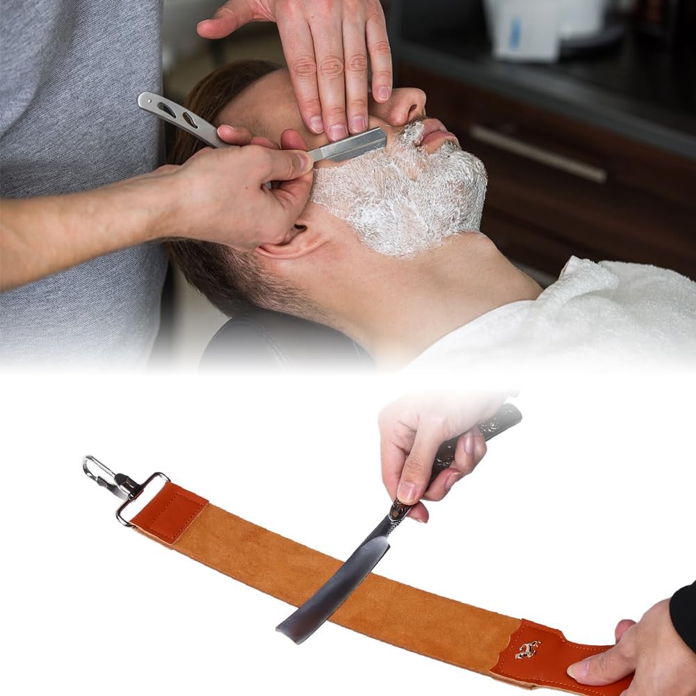 Leder Streichriemen Schärfen, Barber Straight Razor Strap Folding Sharpener Schärfset Lederriemen, H