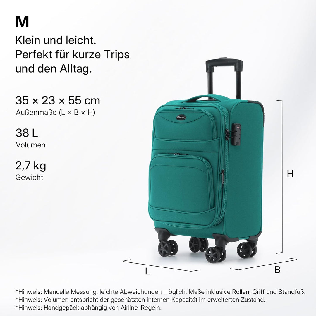 Stoffkoffer erweiterbar mit Frontfächern,15% Extra-Volumen, TSA-Schloss, 360° Doppelrollen & verdeck