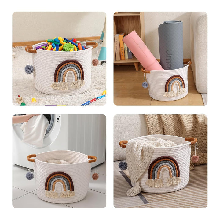 Aufbewahrungskörbe für Kinder, Baumwollkorb mit 3D Regenbogen Dekor, Korb für Wohnzimmer, Spielzeug-