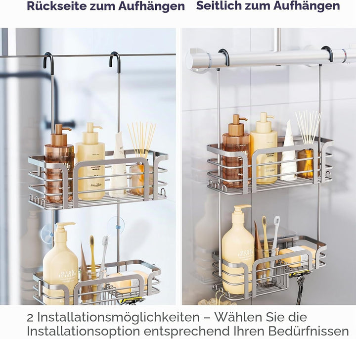SWTYMIKI Duschablage zum Hängen - Für Mieter und Badezimmer, Kein Bohren | 304 Edelstahl Duschregal