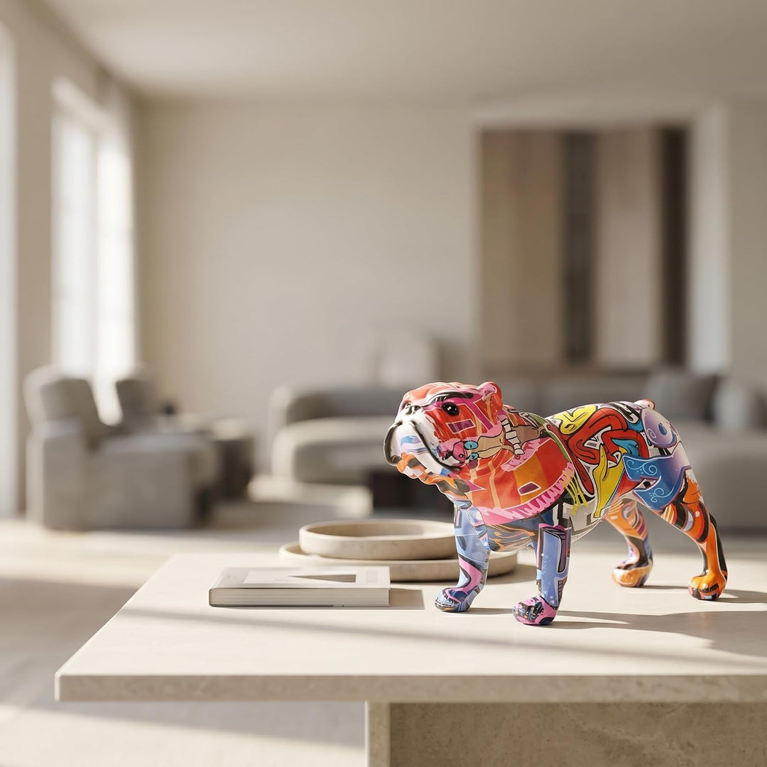 suruim Bunte englische Bulldogge Figuren, kreative Graffiti-Kunst, Moderne Dekoration für Zuhause, S