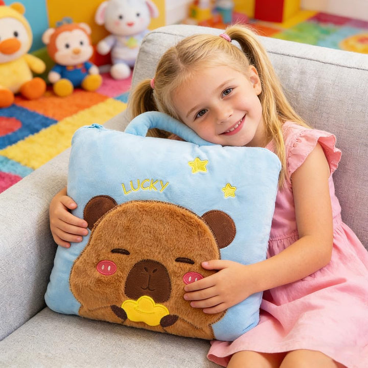 2-in-1 Capybara Decke und Kissen, 2-in-1 Kissendecke Plüsch Fleecedecke Warm Reisedecke, Tragbare Fl