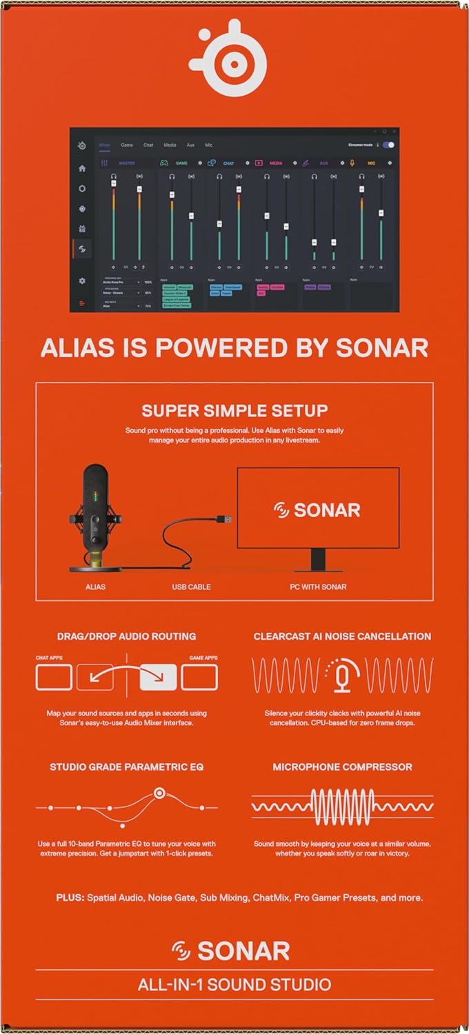 SteelSeries Alias USB-Mikrofon für PC – 3 Mal grössere Kapsel fürs Gaming, Streaming und Podcasting