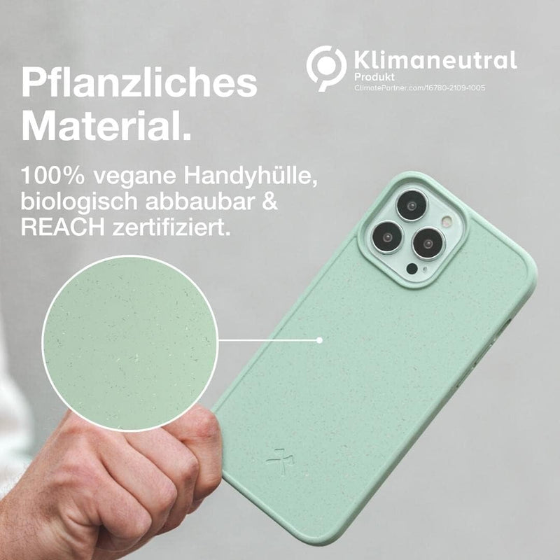 Woodcessories - Antibakterielle Bio Hülle kompatibel mit iPhone 13 Pro Max Hülle Mint grün - Plastik