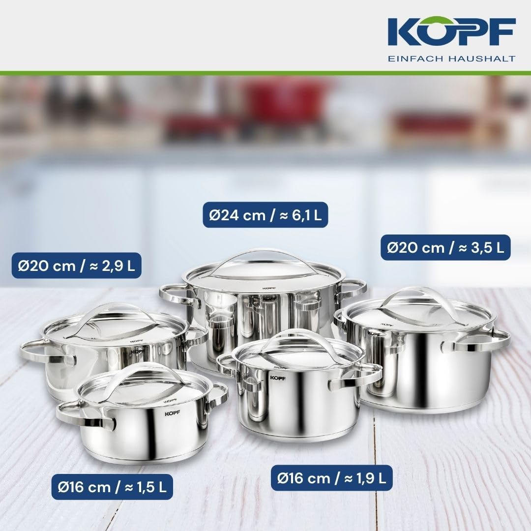 KOPF Topfset Induktion Stilo 10-teilig | Backofen & Spülmaschinen geeignet | Kochtopf-Set für alle H