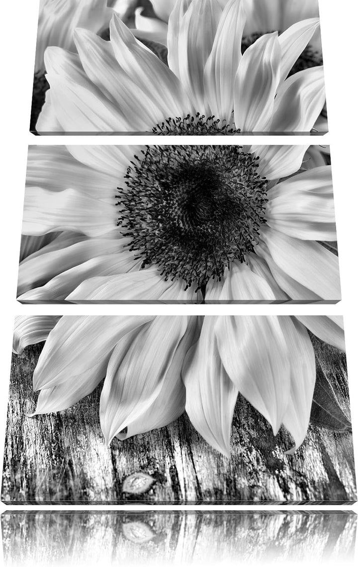 Pixxprint Sonnenblumen auf Holztisch als Leinwandbild/Grösse: 3 Teilig (120x80) cm/Wandbild/Kunstdru