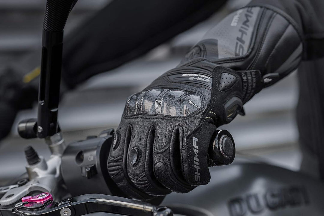 SHIMA STR-2 Motorradhandschuhe Herren - Touchscreen, Sommer, Sport Leder Handschuhe mit Carbon Knöch