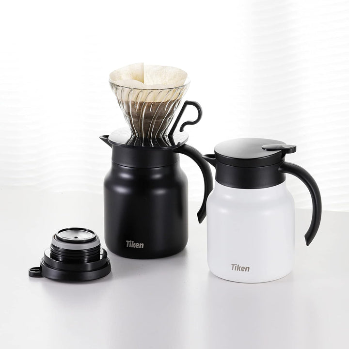 Tiken 1L Thermoskanne aus Doppelwandingem Edelstahl Isolierkanne Kaffeekanne mit Quick Tip Verschlus