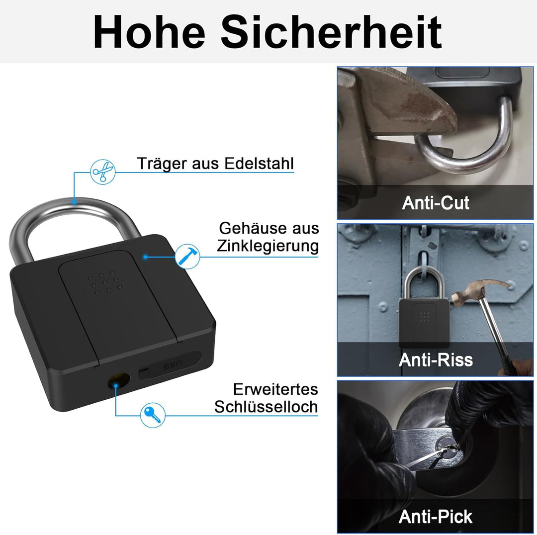 Schloss Fingerabdruck, Eseesmart Vorhängeschloss, Schloss mit Schlüssel, Fingerabdruck, App, Grosses