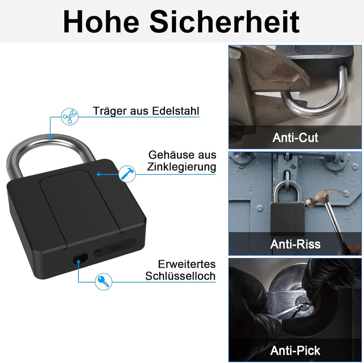 Schloss Fingerabdruck, Eseesmart Vorhängeschloss, Schloss mit Schlüssel, Fingerabdruck, App, Grosses