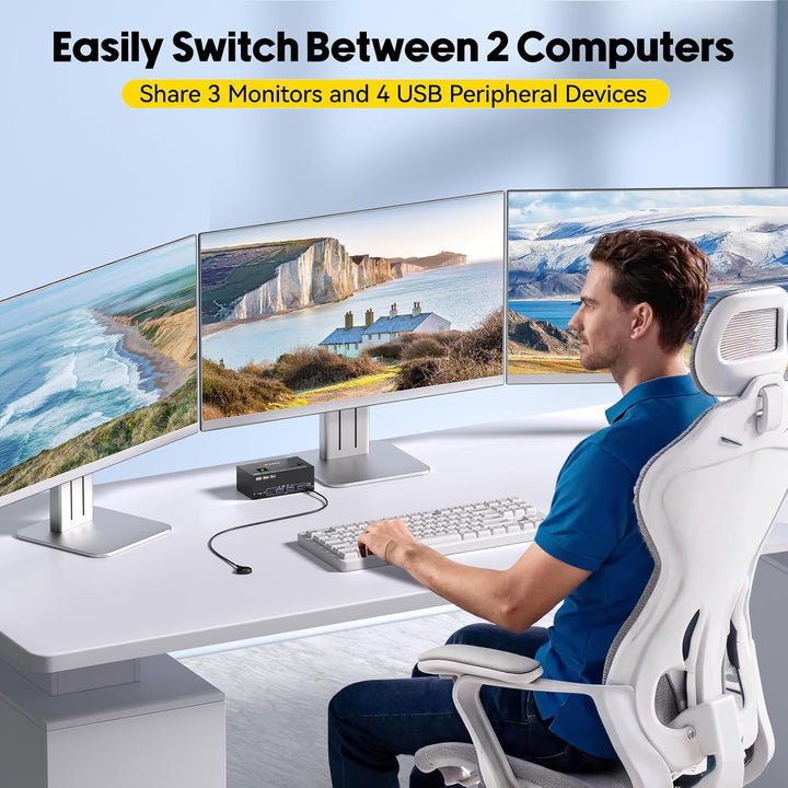 KVM Switch 2 PC 3 Monitore 4K@60Hz EDID Simulation, HDMI und Displayport KVM Switch Triple Monitor f