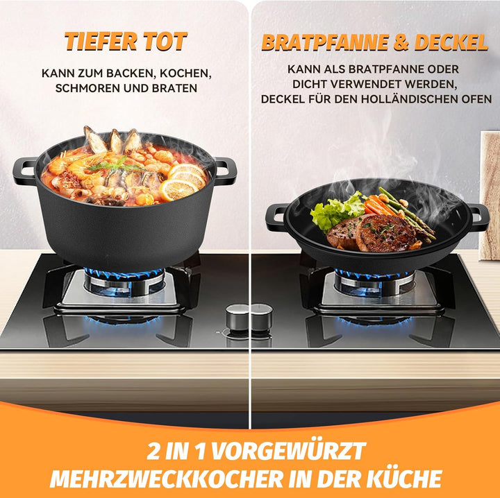 NZQXJXZ Gusseisen Topf Dutch Oven für Brotbacken, 26cm Brotbackform Auflaufform mit Deckel zum Backe